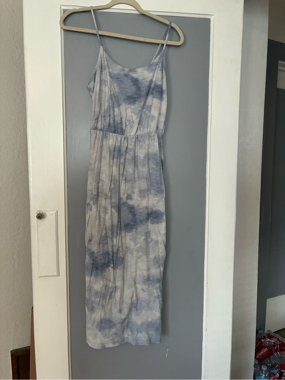 Old Navy Blue and White Tie-Dye Spaghetti Strap Maxi Chemise